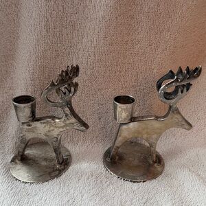 Vintage Christmas Reindeer Candle Holders Set 2 India Deer 5” metal